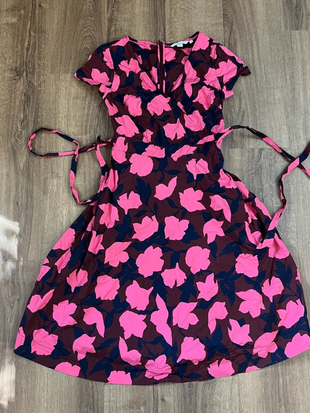 Boden Cotton Pink Floral Tie Waist Fit and Flare Dress Sz 4 - Picture 8 of 12